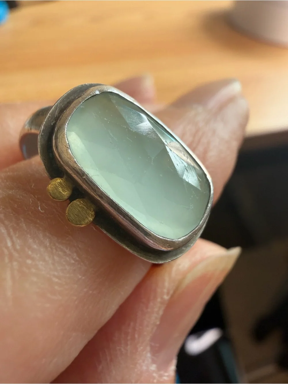 Ananda Khalsa Sundance Aquamarine Ring Silver 22k Gold Size 8.5 - Picture 7 of 13